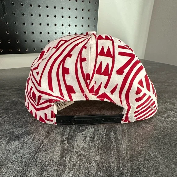 American Apparel Red and White Tribal Printed Flat Brim Hat - Picture 2 of 3
